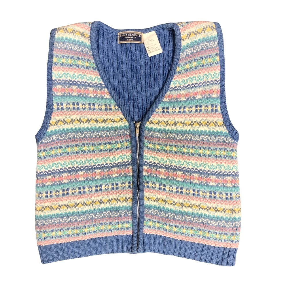 Vintage Erika Classics Zippered Pastel Colors Sweater Vest Women's M